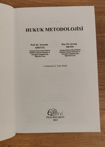 Hukuk Metodolojisi 2023 - Yasemin Işıktaç & Sevtap Metin - Görsel 2