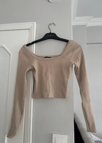 Bej Kadın Uzun Kollu Crop Top - Görsel 2