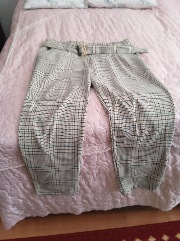 Kadın Gri Kemerli Kumaş Pantolon - Görsel 2