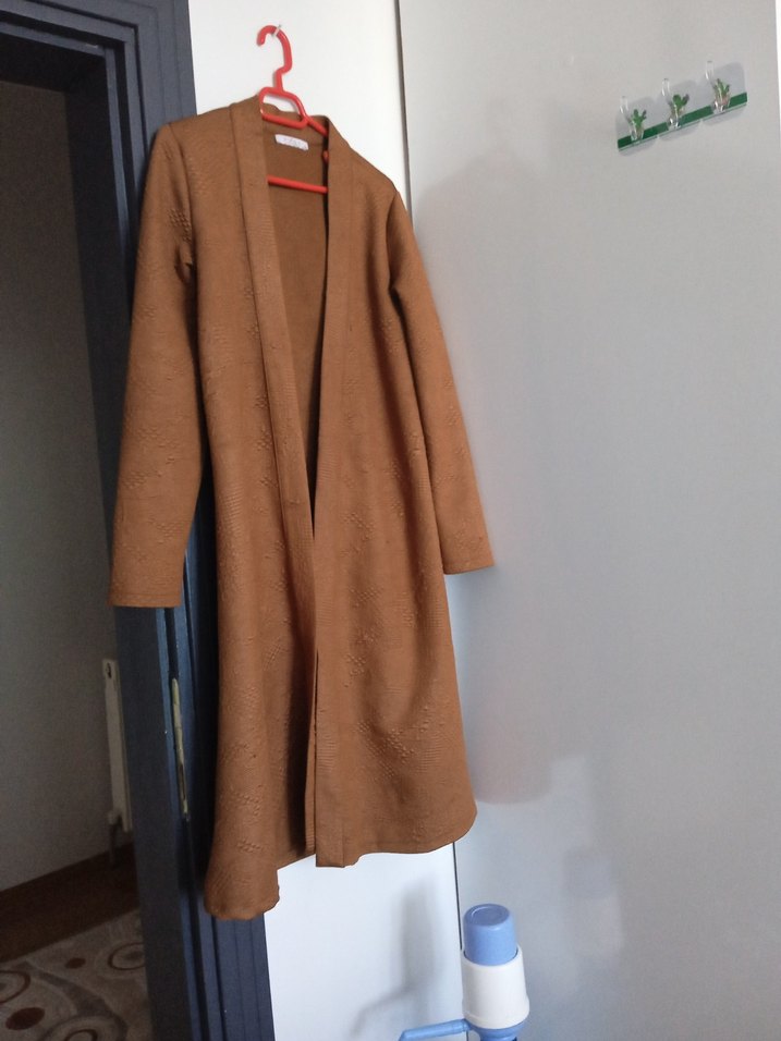 Kahverengi Uzun Süet Kadın hirka - Görsel 3