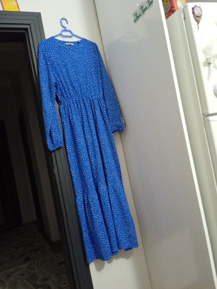 Mavi Puantiyeli Uzun Kollu Kadın Elbise - Görsel 2