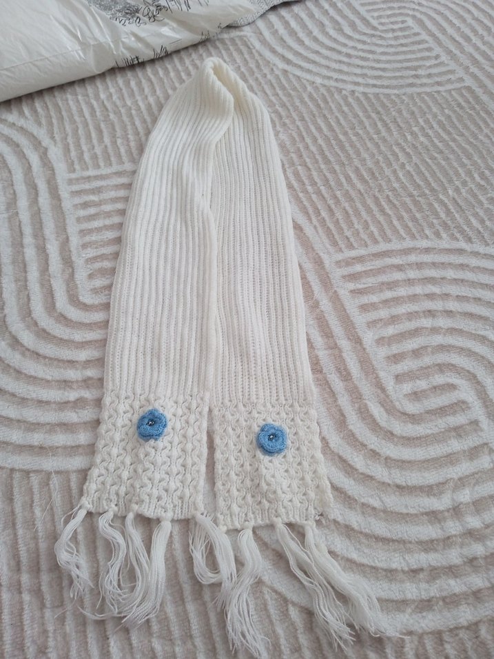 Bohem Gri Beyaz Örgü çocuk  Şal - Görsel 2