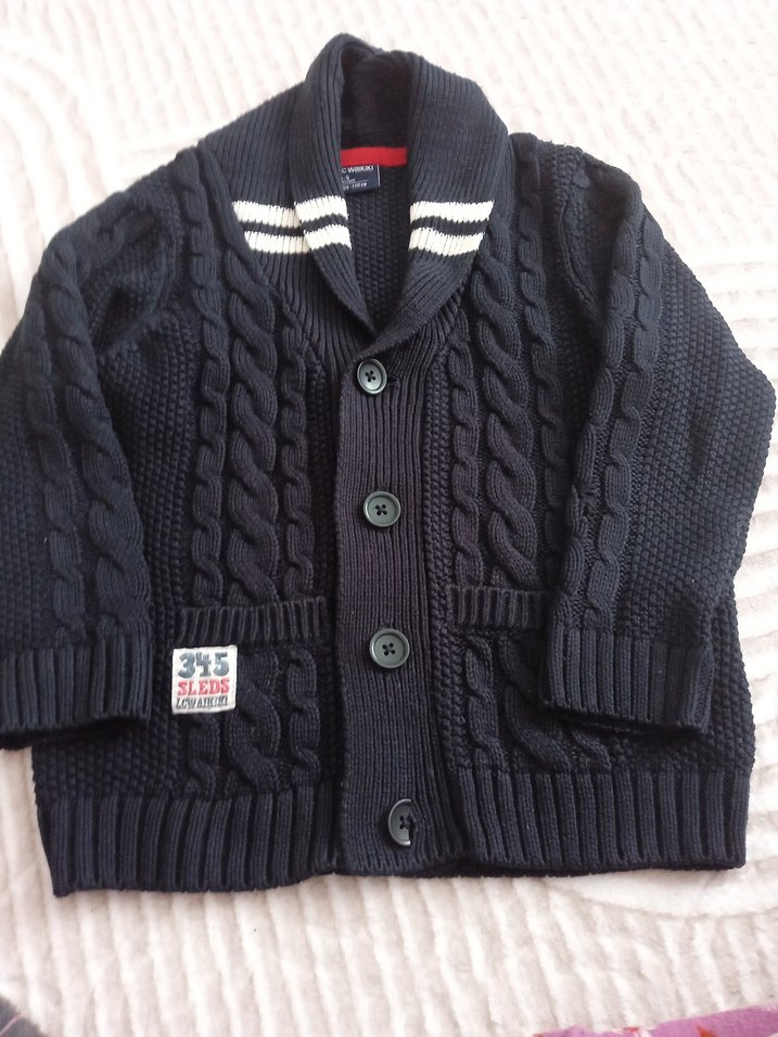 Erkek Çocuk Örgü Koyu Gri Hırka - Görsel 2