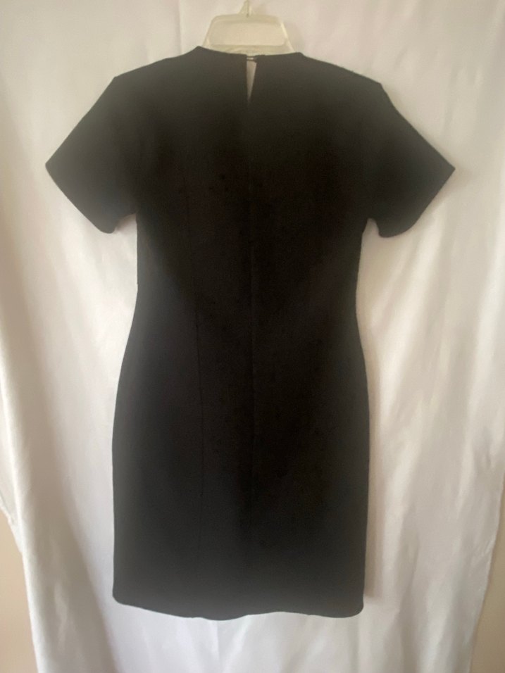 Siyah Yuvarlak Yakalı  Kısa Kollu Elbise - Görsel 2