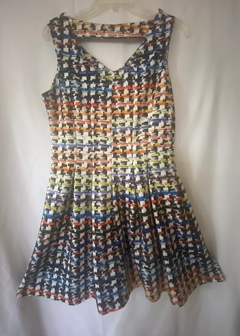 Renkli Midi V Yaka Kadın Elbise - Görsel 2