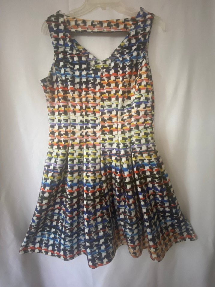 Renkli Midi V Yaka Kadın Elbise - Görsel 2