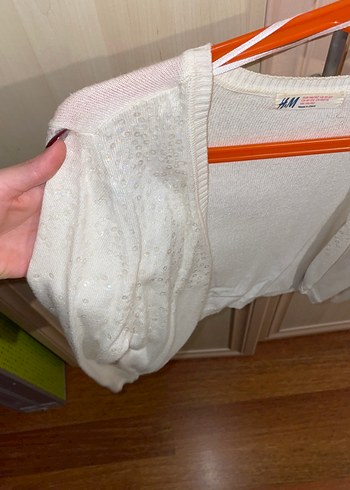 Beyaz Triko V Yaka Kız cocuk Bolero - Görsel 2