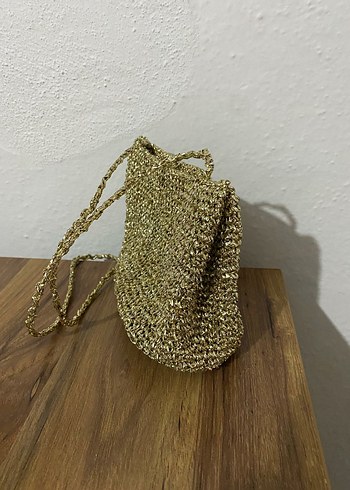 Örgü Altın Rengi Kadın Portföy Çanta - Görsel 2