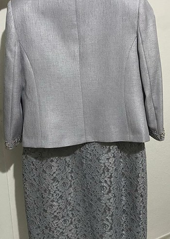 Gri Dantel İşlemeli Uzun Kadın Takım - Görsel 2