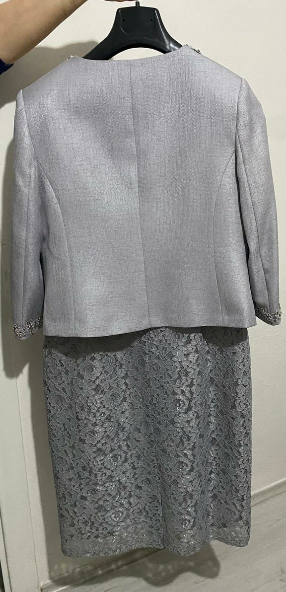 Gri Dantel İşlemeli Uzun Kadın Takım - Görsel 3