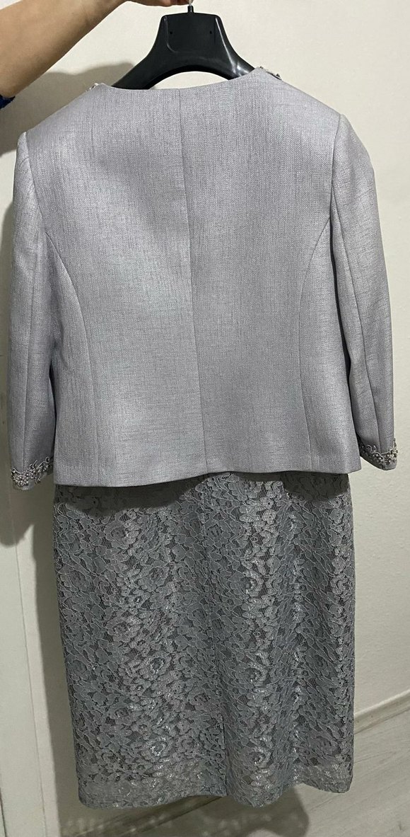 Gri Dantel İşlemeli Uzun Kadın Takım - Görsel 2