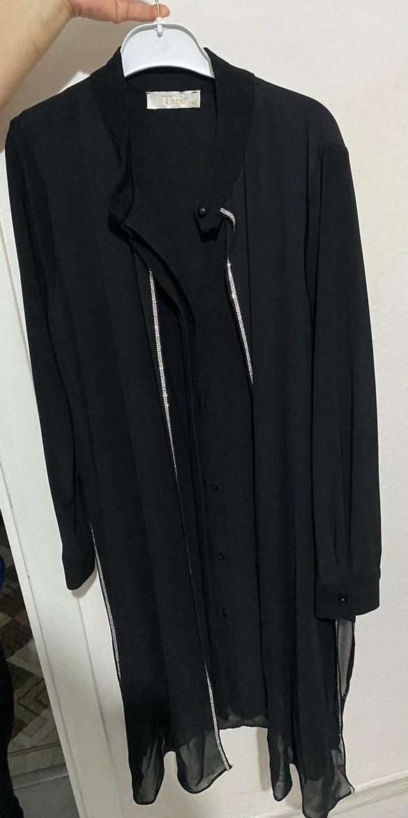 Siyah Uzun Kollu Drapeli Kadın Tunik - Görsel 3