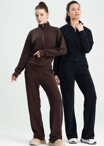 Alo Kahverengi Kadın Yumuşak Kumaş Eşofman Takımı - Görsel 4