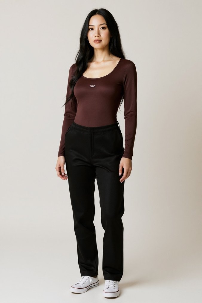 Kadın Koyu Kahverengi Uzun Kollu Body - Görsel 2