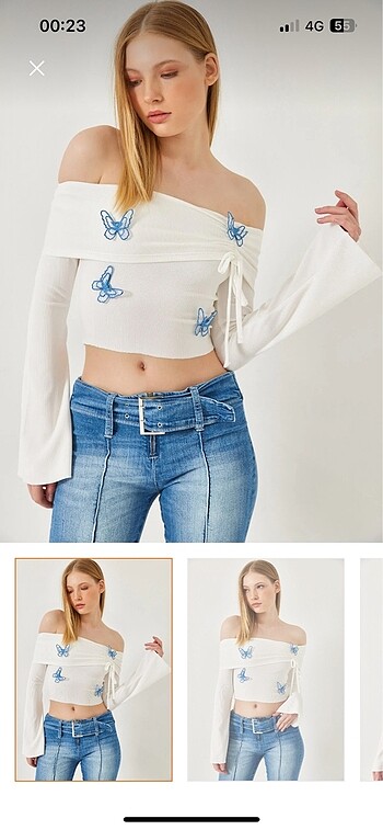 Kelebek detaylı crop bluz