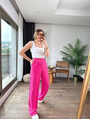 Pembe bol paça pantolon