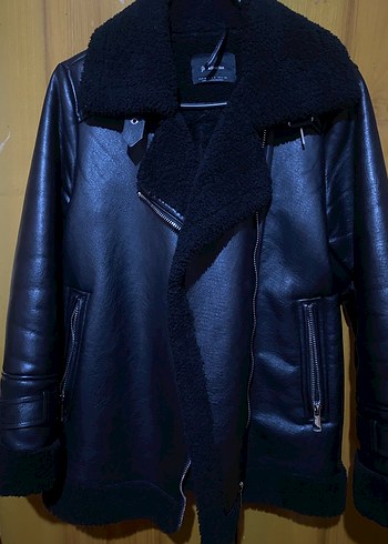 Siyah Kürklü Deri Biker Kadın Ceket - Görsel 5