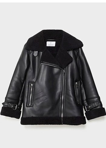 Siyah Kürklü Deri Biker Kadın Ceket - Görsel 2