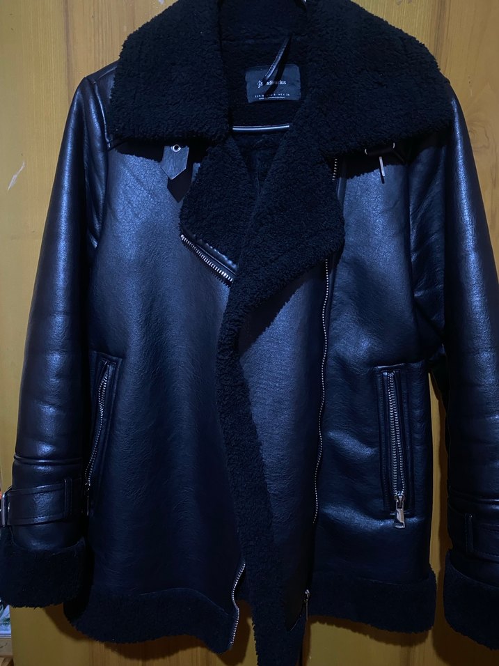 Siyah Kürklü Deri Biker Kadın Ceket - Görsel 5