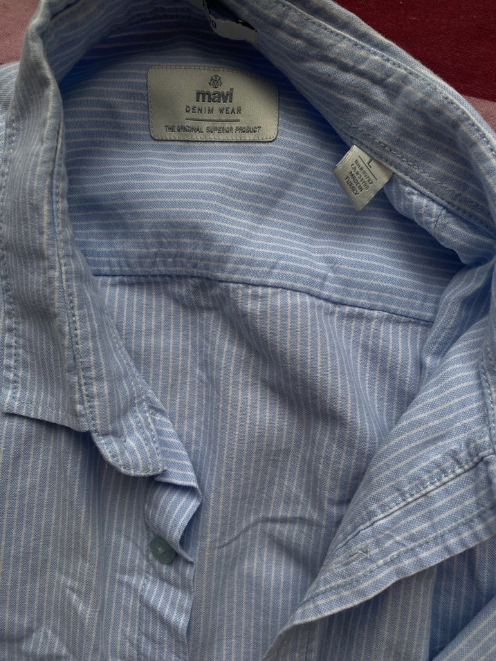 Mavi Keten Uzun Kollu Erkek Gömlek - Görsel 2