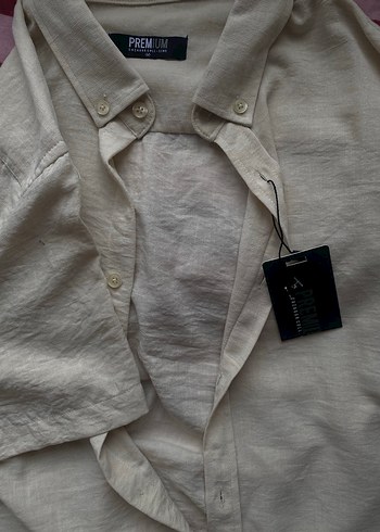 Erkek Krem Keten Gömlek - Görsel 2