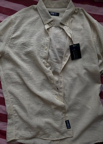 Erkek Krem Keten Gömlek - Görsel 3