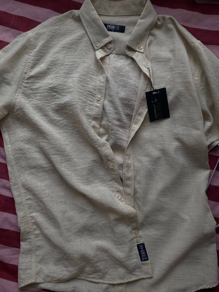 Erkek Krem Keten Gömlek - Görsel 3