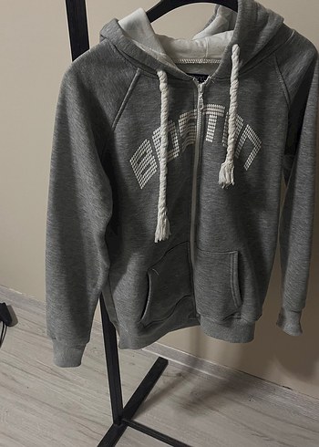 Gri Kapüşonlu Fermuarlı Rahat Sweatshirt - Görsel 3