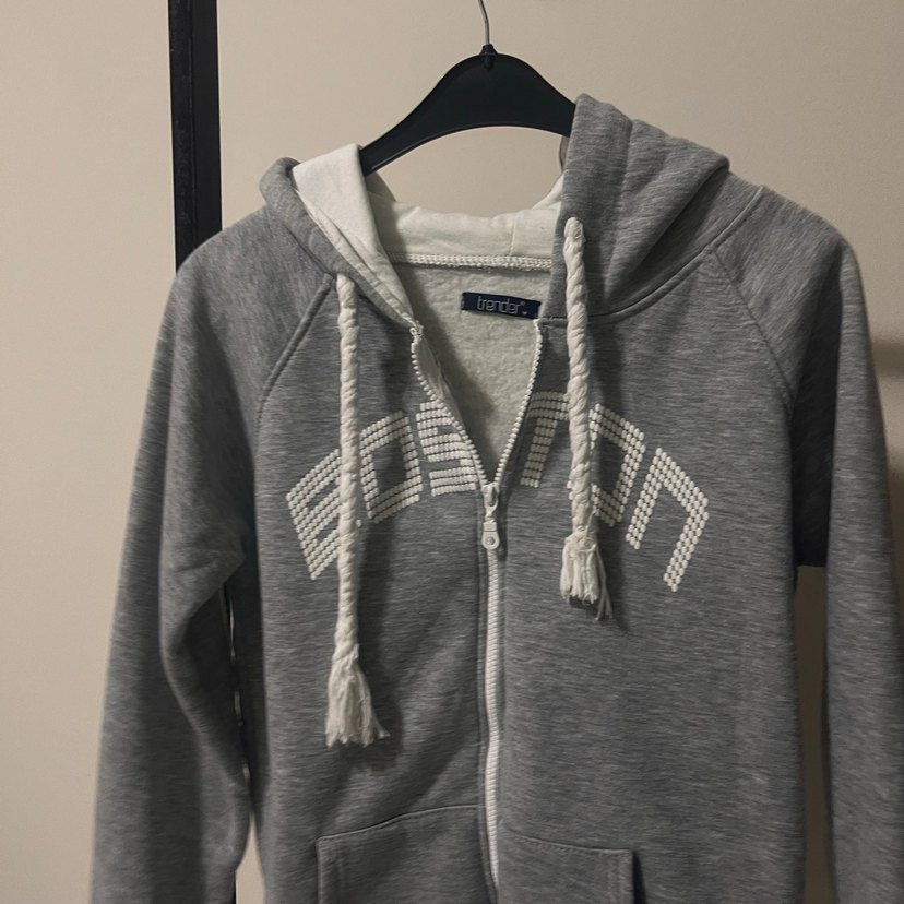 Gri Kapüşonlu Fermuarlı Rahat Sweatshirt - Görsel 2