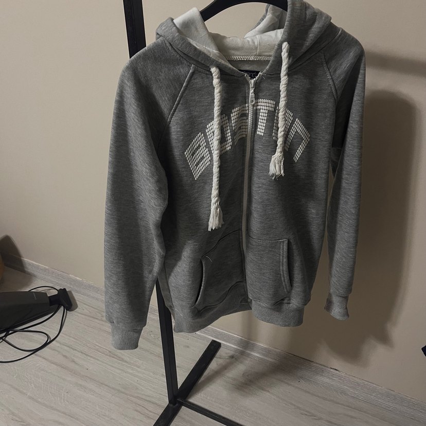 Gri Kapüşonlu Fermuarlı Rahat Sweatshirt - Görsel 3