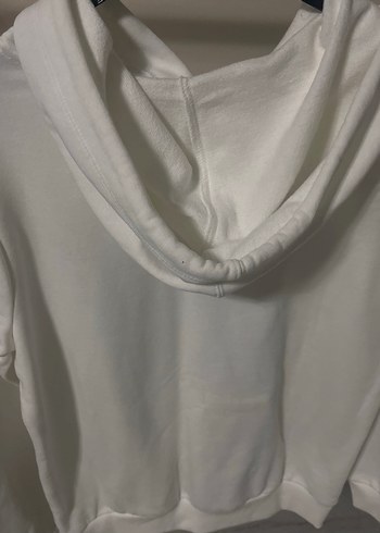 Kadın Beyaz Kapüşonlu Fermuarlı Sweatshirt - Görsel 3