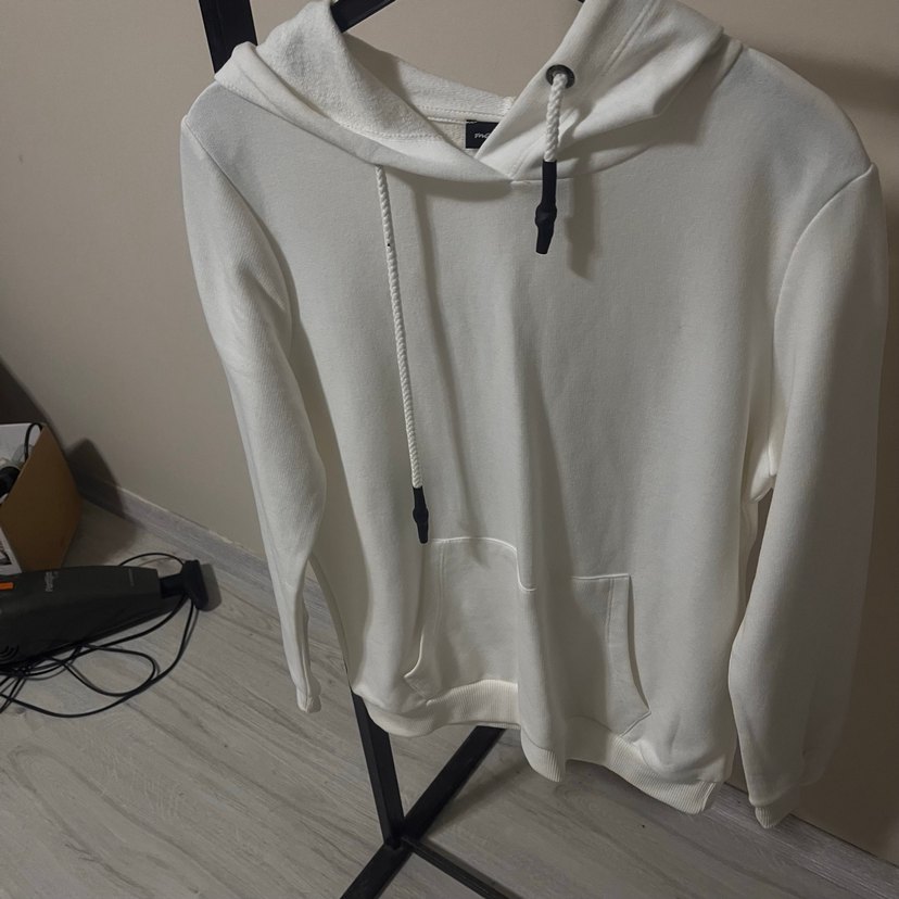 Kadın Beyaz Kapüşonlu Fermuarlı Sweatshirt - Görsel 5