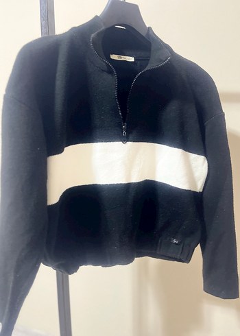 Yarım Fermuarlı Siyah Kadın Sweatshirt - Görsel 3