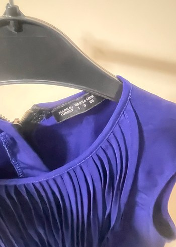 Kısa Kollu Mavi Fırfırlı Mini Elbise - Görsel 3