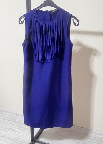 Kısa Kollu Mavi Fırfırlı Mini Elbise - Görsel 6