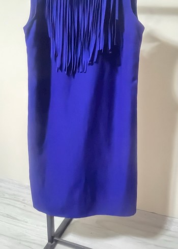 Kısa Kollu Mavi Fırfırlı Mini Elbise - Görsel 4