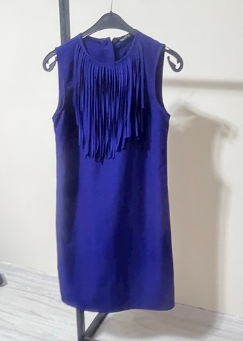 Kısa Kollu Mavi Fırfırlı Mini Elbise - Görsel 5