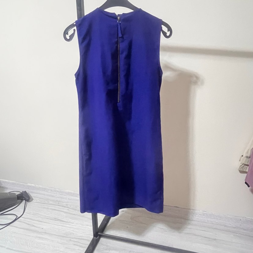 Kısa Kollu Mavi Fırfırlı Mini Elbise - Görsel 2