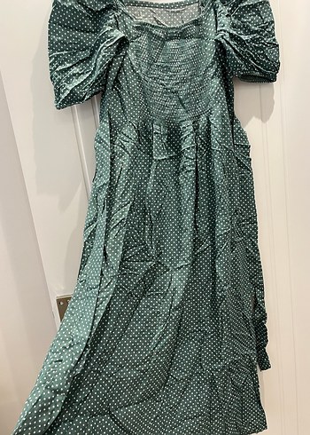 Kadın Yeşil Uzun Salaş Vintage Elbise - Görsel 4