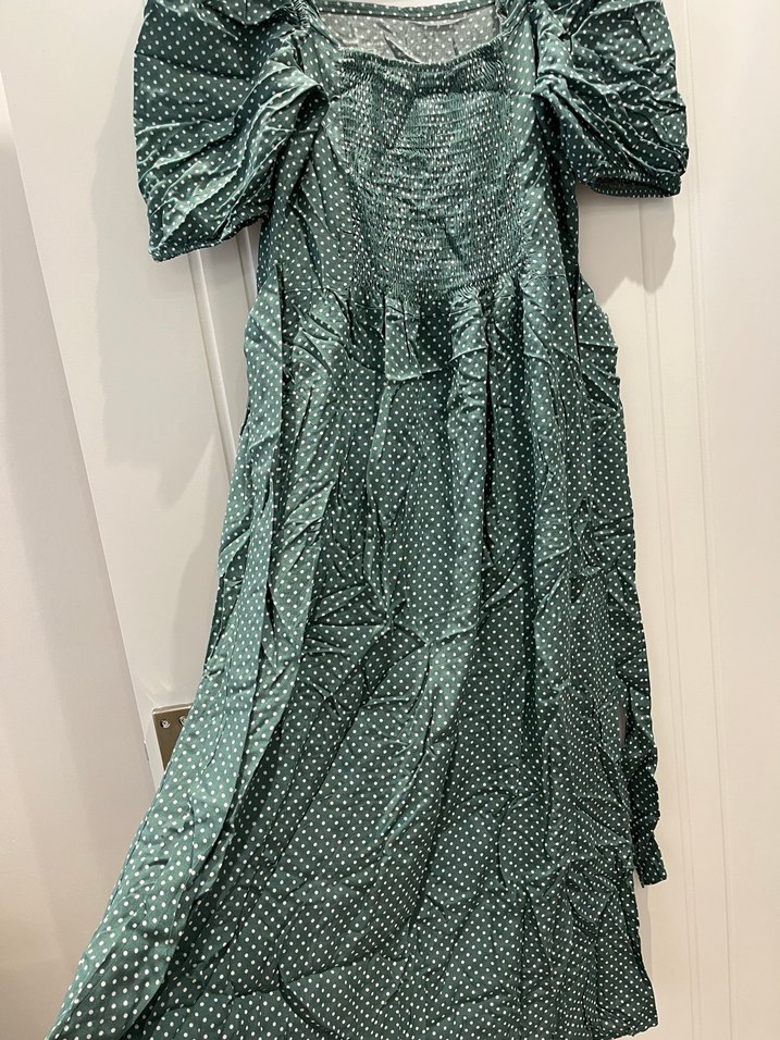 Kadın Yeşil Uzun Salaş Vintage Elbise - Görsel 4