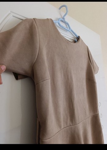 Bej Süet Kemerli Midi Elbise - Görsel 3