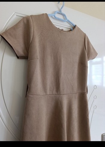 Bej Süet Kemerli Midi Elbise - Görsel 2