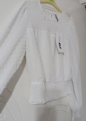Beyaz Uzun Kollu Mini Keten Bluz - Görsel 3