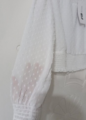 Beyaz Uzun Kollu Mini Keten Bluz - Görsel 2