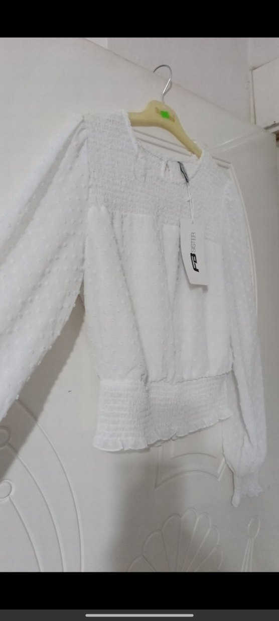 Beyaz Uzun Kollu Mini Keten Bluz - Görsel 3