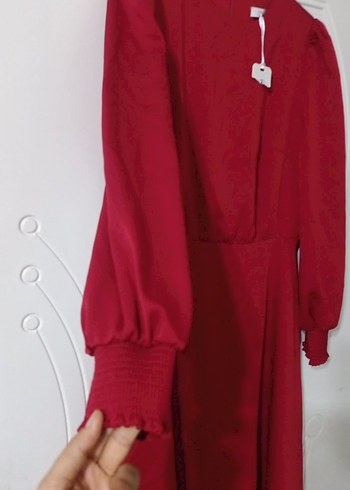 kırmızı uzun Kollu Kadın Elbise - Görsel 3