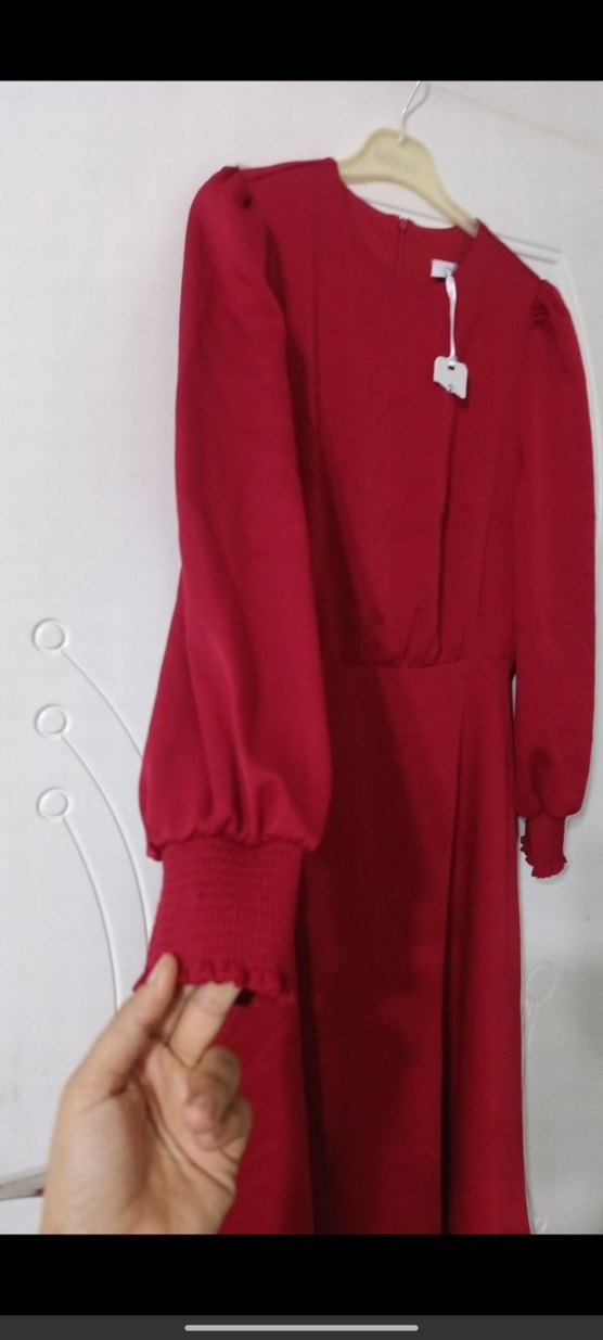 kırmızı uzun Kollu Kadın Elbise - Görsel 3