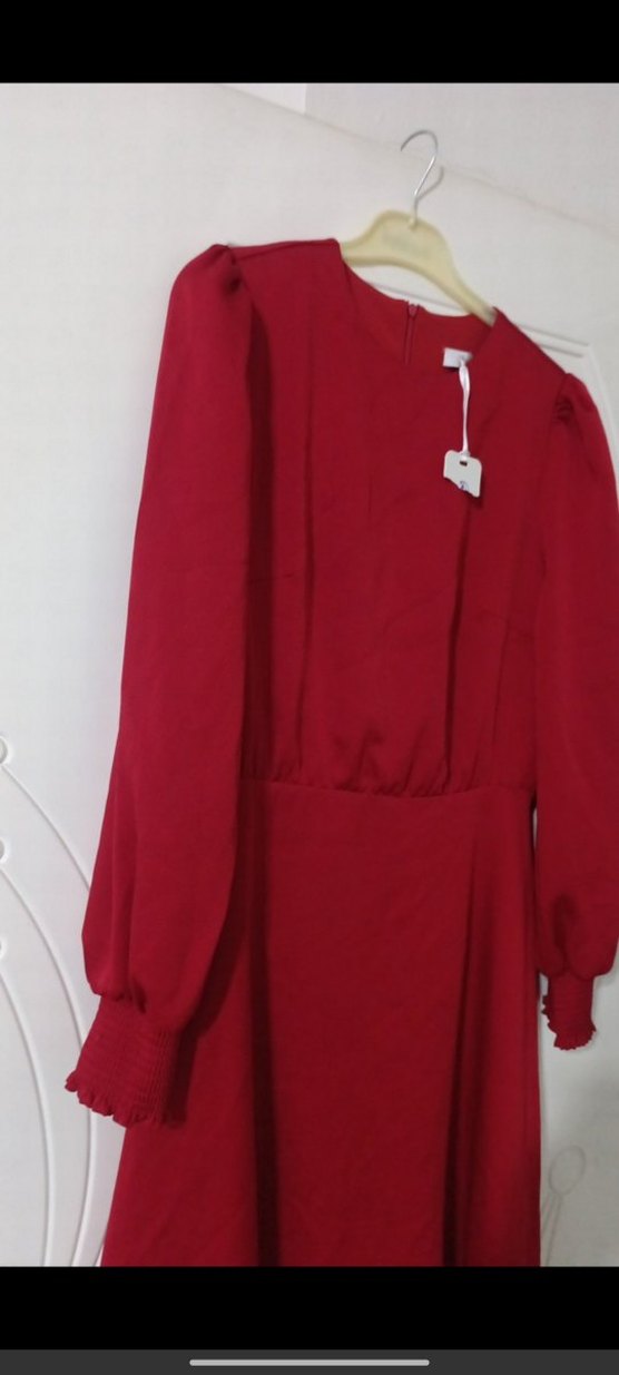 kırmızı uzun Kollu Kadın Elbise - Görsel 2