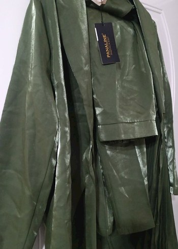 Kadın Yeşil Pileli Ceket pantolon takım - Görsel 4