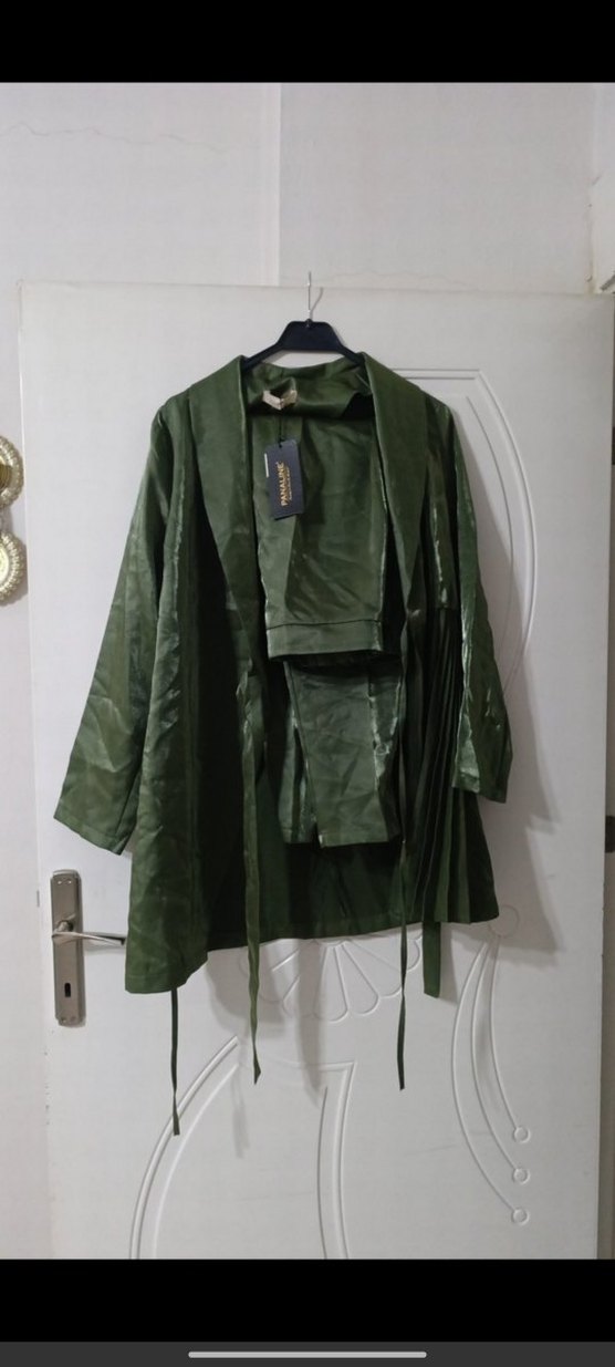 Kadın Yeşil Pileli Ceket pantolon takım - Görsel 2